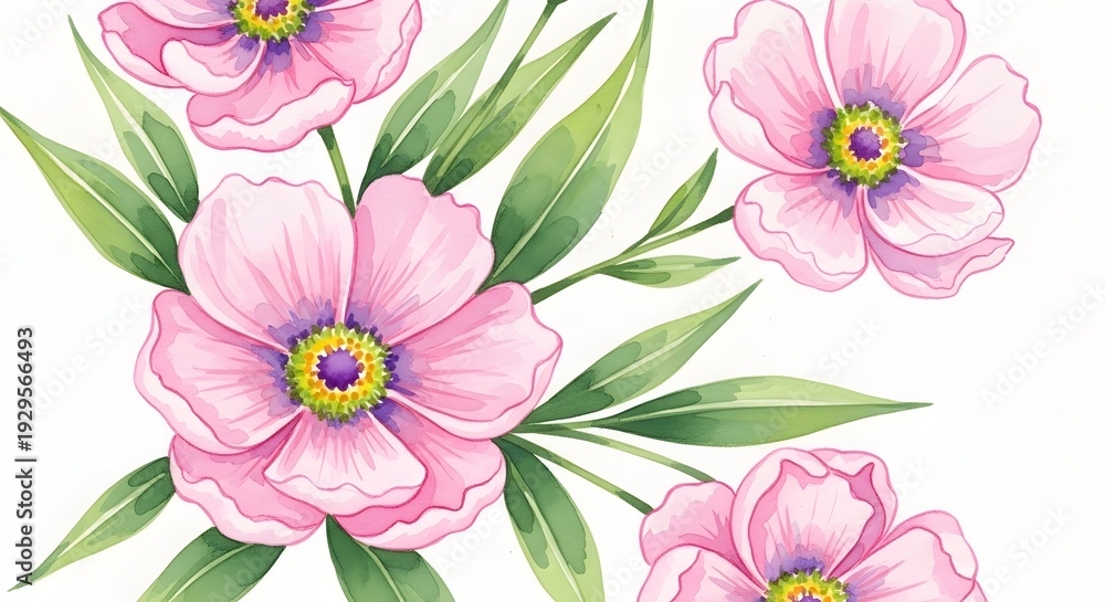 Obraz premium Happy mother's day floral wishes with beautiful pink flowers and green leaves