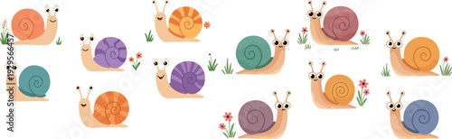 Sequence of a cartoon snail with varying expressions and question marks