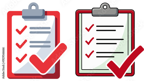 Check Mark Clipboard Checklist and Approval Vector Icon on PNG Background, check mark clipboard icon, checklist icon, approval icon, completed tasks icon, task list icon, red checkmark icon, 