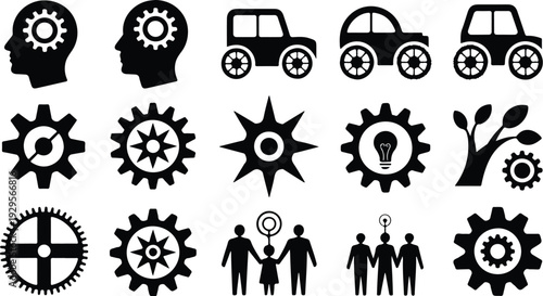 Cogs Collection Silhouette Icon Set Gear Cog Typography Silhouette Icon Pack