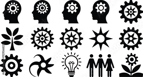 Cogs Collection Silhouette Icon Set Gear Cog Typography Silhouette Icon Pack