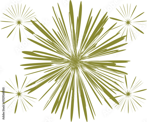 A green firework explodes in the air with smaller ones nearby