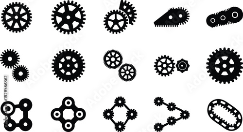 Cogs Collection Silhouette Icon Set Gear Cog Typography Silhouette Icon Pack