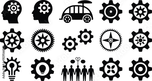 Cogs Collection Silhouette Icon Set Gear Cog Typography Silhouette Icon Pack