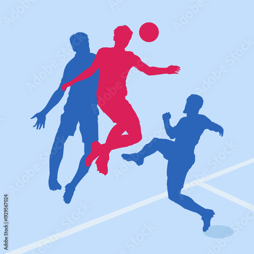 Silhouettes of football players in a fierce match. Perfect for a design element on a football match poster.