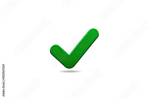3D glossy green checkmark symbol on a stark white background