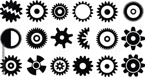 Cogs Collection Silhouette Icon Set Gear Cog Typography Silhouette Icon Pack