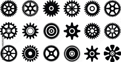 Cogs Collection Silhouette Icon Set Gear Cog Typography Silhouette Icon Pack