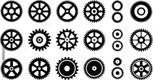 Cogs Collection Silhouette Icon Set Gear Cog Typography Silhouette Icon Pack