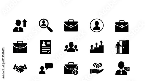 Hiring Icon Set – Recruitment, Job Search and Human Resources Line & Glyph Symbols Collection