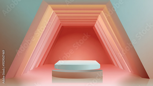 Abstract geometric space with layered colors and light