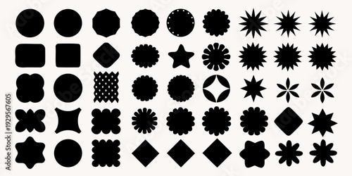 Collection of diverse black geometric and floral shaped silhouettes