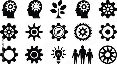 Cogs Collection Silhouette Icon Set Gear Cog Typography Silhouette Icon Pack