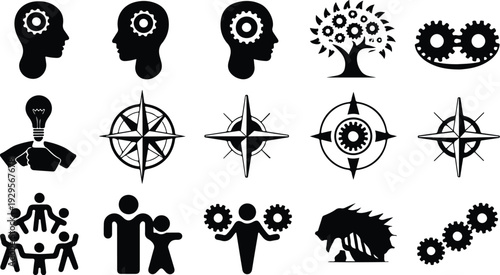 Cogs Collection Silhouette Icon Set Gear Cog Typography Silhouette Icon Pack