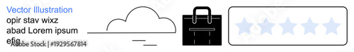 Business tools, cloud storage, customer feedback, digital services, modern business management, online platforms. Cloud, briefcase and starred rating in minimal line design. Business tools and cloud