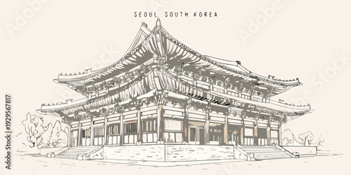 Sketch of a traditional korean temple in seoul south korea