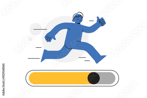 Man Character Running on Loading Bar Representing High Speed and Efficiency Concept. Character Vector illustration design.