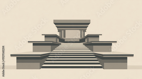Abstract geometric temple structure with stairs and shadows