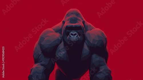 Abstract gorilla in a striking red background