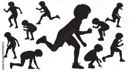 Runners silhouette set with dynamic poses and athletic movements featuring movement, running, jogging with sprinting and fitness elements for exercise, workout projects, clean composition on simple