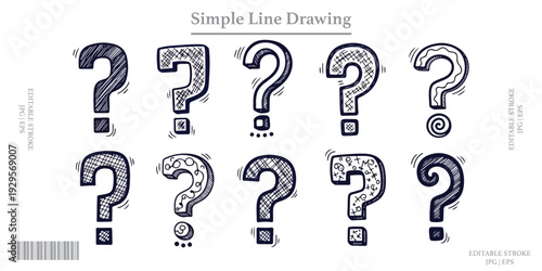 Question marks uncertainty confusion multiple simple line drawing