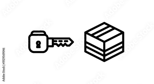 Encryption Key and Secure Data Block Vector Icons: Digital Security, Information Protection, and Blockchain Integrity