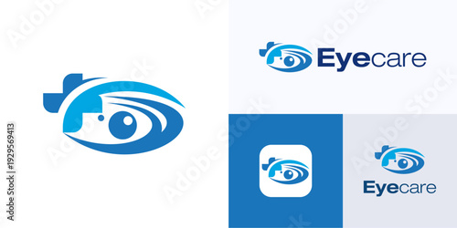 Creative modern eye health care, Logo icon design vector illustration, abstract symbol optic vision for ophthalmologist, clinic, medical and brand identity