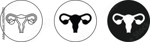 Three Icons of the Female Reproductive System in Circles uterus ovaries