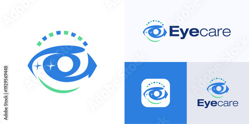 Creative modern eye health care, Logo icon design vector illustration, abstract symbol optic vision for ophthalmologist, clinic, medical and brand identity