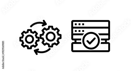 Data processing and server synchronization icons representing automation, workflow, and system integration for technology and business concepts.