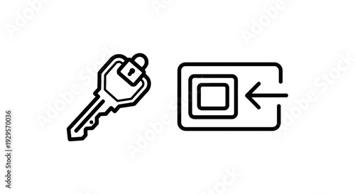 Icons representing a secure key for access and an entry point, signifying secure login, authorization, and digital system access control.