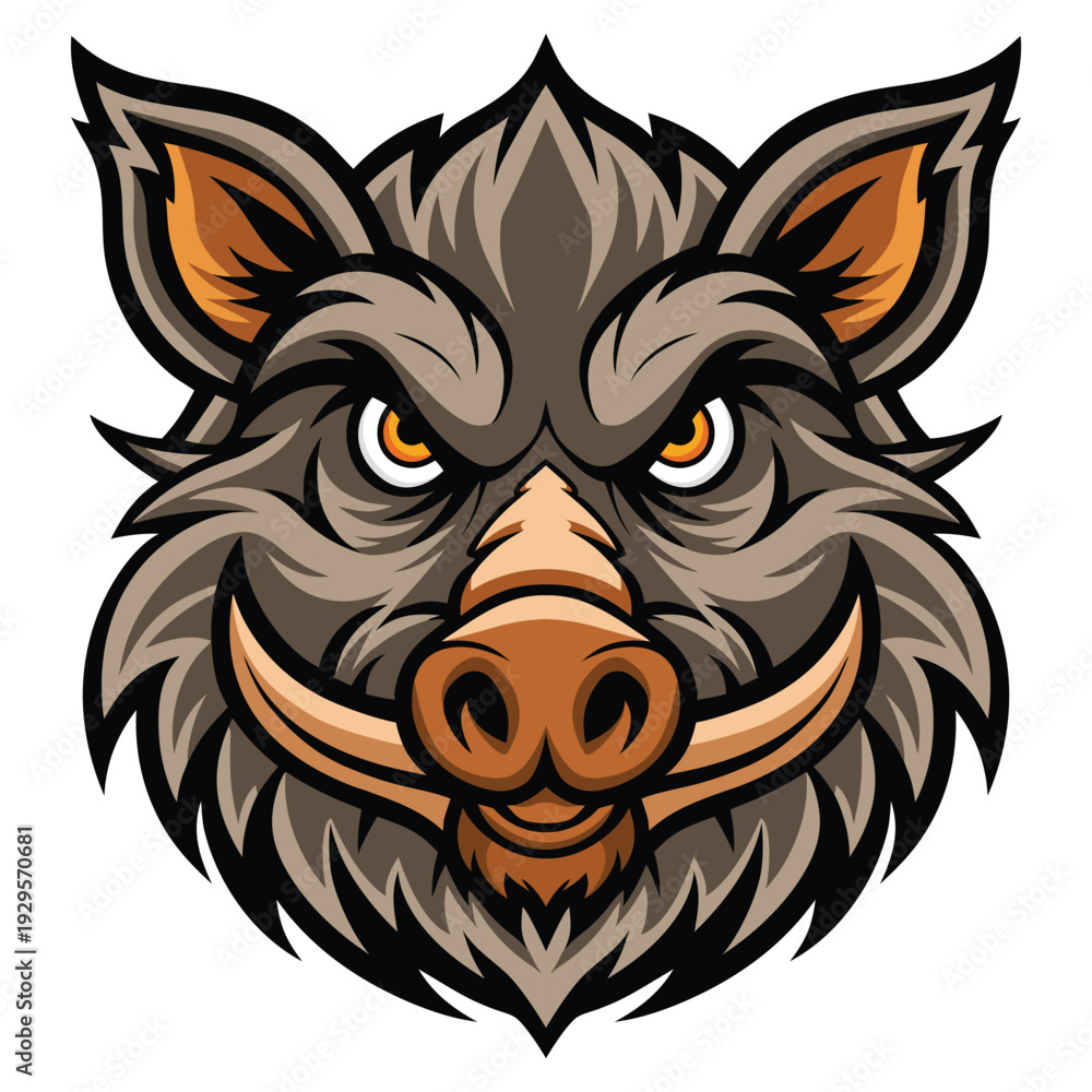 Obraz premium Wild Boar Mascot Head with clear black outline on white background