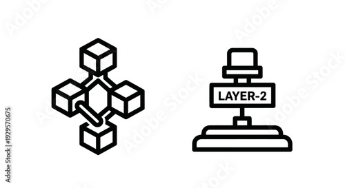 Layer-2 Scalability Solution Icons: Representing Blockchain Network Enhancements and Data Structures