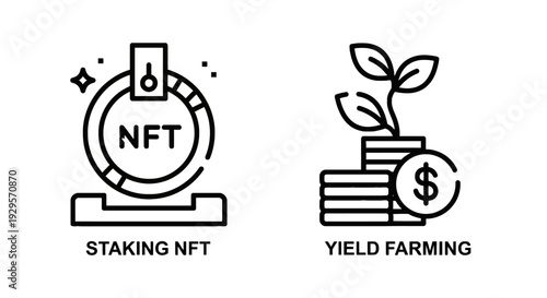 NFT Staking and Yield Farming Icons - Cryptocurrency Investment and Growth