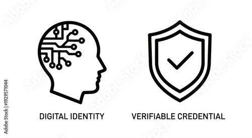 Digital Identity and Verifiable Credential Line Icons for Online Security and Authentication