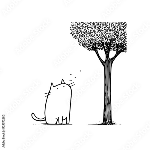 Curious Cat Smelling Tree Blossoms in Spring