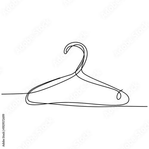 Modern continuous line drawing illustration of a minimalist clothing hanger