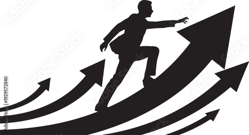 Man ascending on rising arrow graph silhouette business