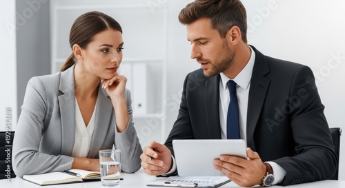 Professional colleagues reviewing documents during a business meeting