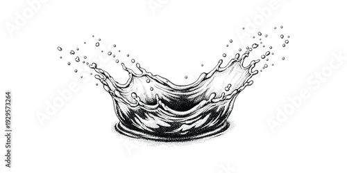 Explosive water splash forming a crown shape with many small droplets