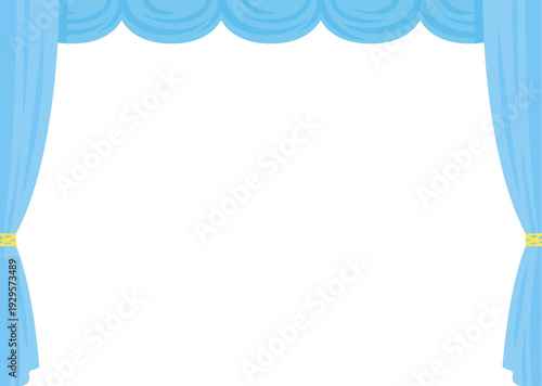 柔らかな雰囲気の水色のカーテンのフレーム素材