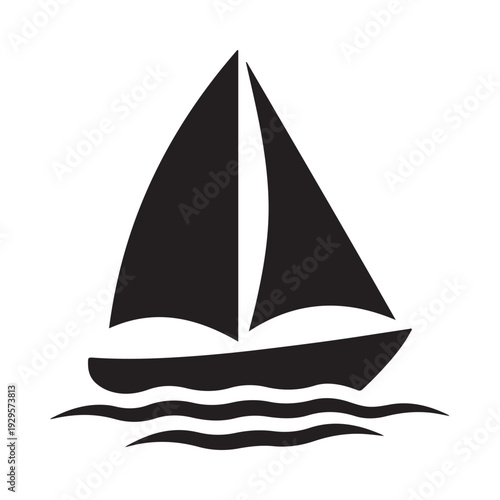 Simple black silhouette of a sailboat gliding across wavy water a nautical icon
