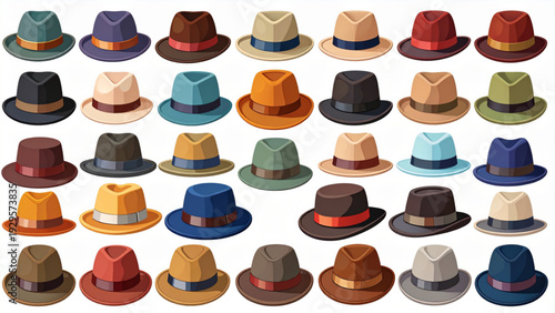Classic Bowler Hat Collection Vector Set Vintage Gentleman Headwear Icons