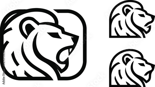 Set of 3 lion head icons vector