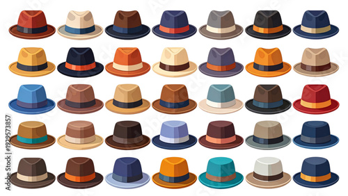 Classic Bowler Hat Collection Vector Set Vintage Gentleman Headwear Icons