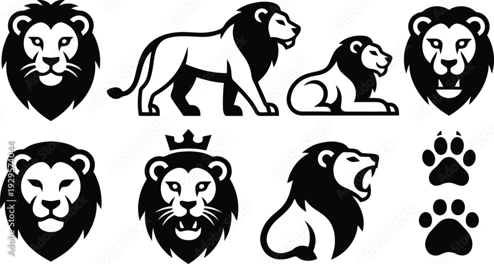Obraz premium Set of 8 lion icons vector