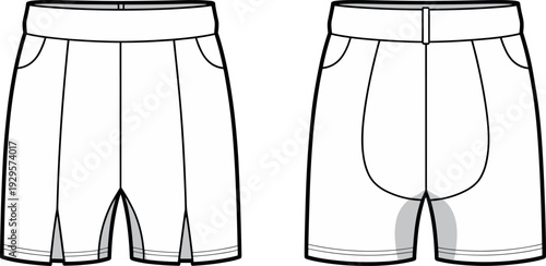 Art & IllustrationFlat fashion technical sketch of a women’s corset maxi dress with boned bodice, sweetheart neckline, draped side slit skirt, and front back view.