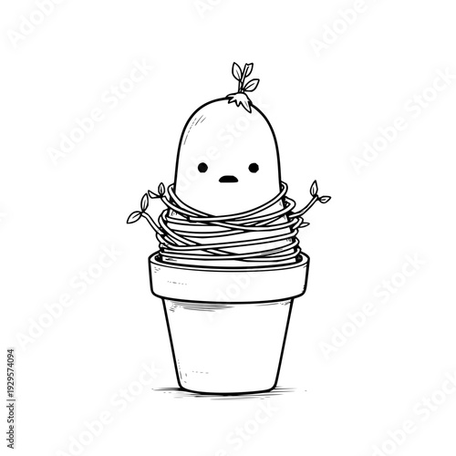 Sad Sprout Trapped in Pot with Twine