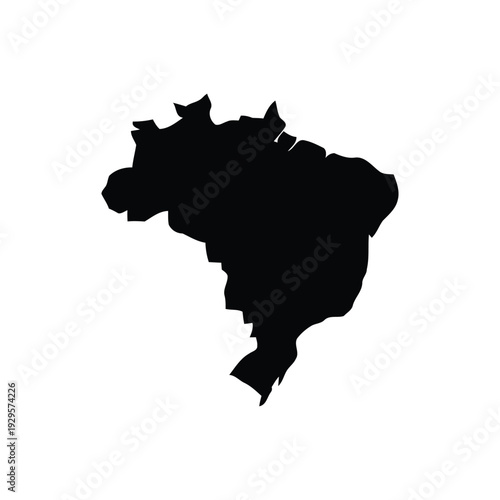 Brazil Country Map Silhouette Vector. South American Nation Black Silhouette. Accurate Coastline Border Clip Art Illustration.