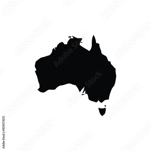  Australia Country Map Silhouette Vector. Continental Australian Shape Black Silhouette. Oceania Nation Natural Outline Clip Art Illustration.